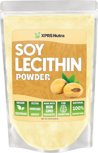 [BRSW2ZT7O4BBE33O] XPRS Nutra Soy Lecithin Powder Food Grade Fat Emulsifier - Suitable for Cooking, Baking and More - Vegan Friendly Soy Lecithin Powder Cooking Aid (16 Ounce)