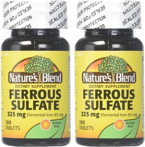 [BRSROBTYPIOWGCYV] Sulfato Blend Iron Ferrous 325mg BPK, surtido, Tablets, 100 Cuenta, Pack de 2