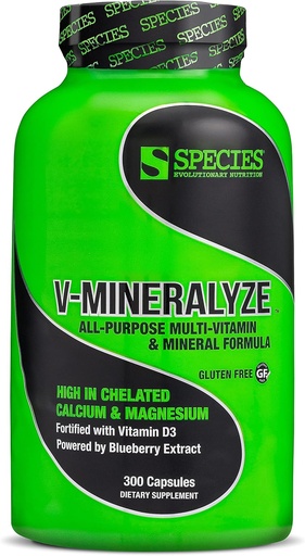 [BRSWIHICA55BMFDA] Species Nutrition V-Mineralyze All-Purpose Multivitamin, Vitamin C and D3, Chelated Minerals, Blueberry Extract with Anti-Oxidant Properties, 300 Capsules