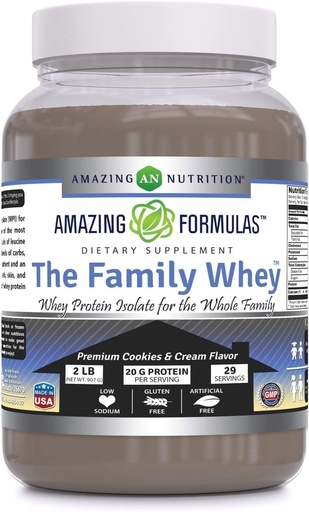 [BRSWGBQLAQOQIF3B] Amazing Formulas The Family Whey Protein (Isolate) Powder for The Whole Family - 2 lbs - Most Complete & Purest Form of Protein - Gluten Free (Cookie & Cream)