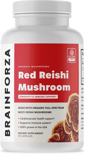 [BRSWIHTYCEMGMGD6] Beyin Forza Organik Red Reishi Mushroom Capsules, Adaptojenik Mushroom Powered Immune Support, Heart and Cardiovascular Health, General Wellness ve Vitality, Non-GMO, Vegan, Organik, 90 Capsules