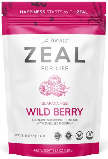 [BRSWKYIDAIHAE2Q7] Zurvita - Zeal for Life 30-Day Wellness Bag - Wild Berry (Guarana Free) - Nutritional Supplement for Vitality, Immunity, and Wellness - 420 Grams