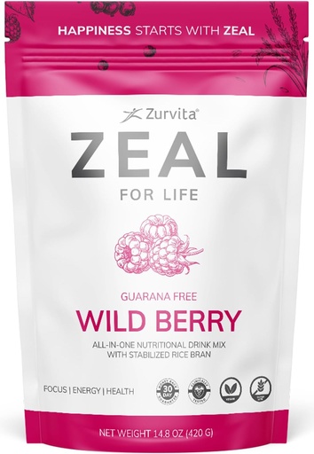 [BRSWKYIDAIHAE2Q7] Zurvita - Zeal for Life 30-Day Wellness Bag - Wild Berry (Guarana Free) - Nutritional Supplement for Vitality, Immunity, and Wellness - 420 Grams