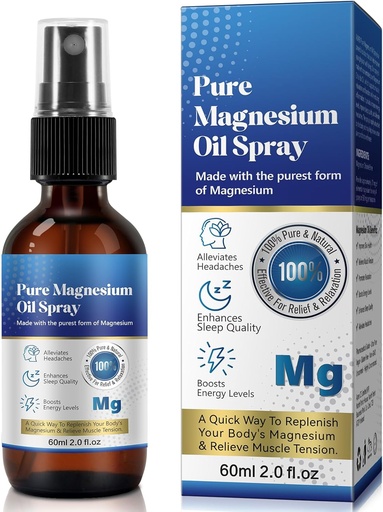 [BRSROCABCJ5BMFA3] Pure Topical Magnesium Oil Spray, Magnesium Spray for Feet, 100%, Quick Absorption - Natural Source with Powerful Blend of Essential Oils, Replenish Body- 2.02 fl oz