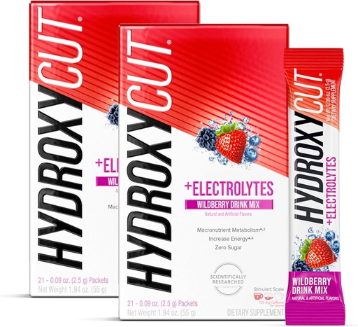 [BRSWYCQ6AF7AGADO] Hydroxycut Drink Mix, Wildberry Blast - 21 Travel-Size Packets, Pack of 2 - Zero Calories, Zero Sugar - Boost Metabolism, Burn Calories, Increase Energy - for Women & Men