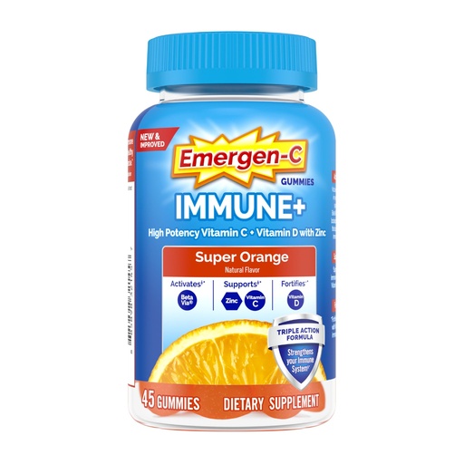 [BRSROZITCABGYF3J] Emergen-C Immune+ Triple Action Immune Support Gummies, BetaVia (R), 1000mg Vitamin C, B Vitamins, Vitamin D and Antioxidants, Super Orange - 45 Count