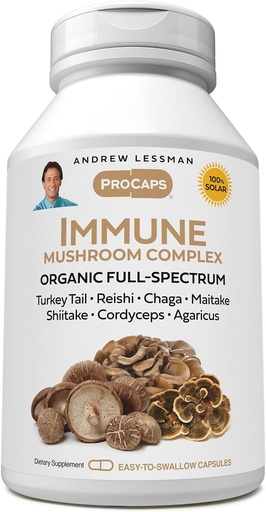 [BRSRAYYTBBYQKA3Z] ANDREW LESSMAN Imūnsēņu komplekss 360 kapsulas – Organic Full Spectrum Blend of Seven Sēnes – Atbalsta Veselīga Imūnfunkcija – Nav piedevas. Sēņu kompleksais papildinājums