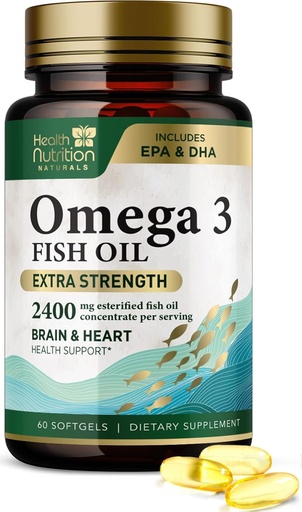 [BRSW2H3QPJ7GEAA6] Omega 3 Fish Petroli 2400 mg - Triple strength Omega-3 suplementaris - La salut del cor natural i Imne Implementació - Ur àcids amb EPA i DHA - Petrell Salvat Paured Piurified - 60 Softlis