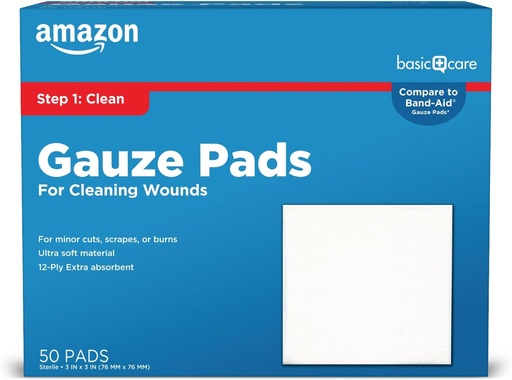 [BRSWGFAQAQCQK2Y4] Care Gauze Pads, 3x3 inci Sterile Medical Weund Dressing Spons untuk Cleaning, Cloding, & Cushioning Cuts & Minor Injuries, 50 Count (Previously All Health)