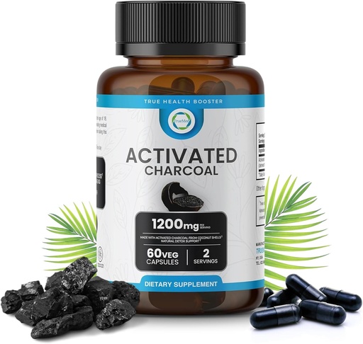 [BRSROAQFCN7AM2Y2] Aktivoitu Charcoal Capsules 1200 MG, 60 Veg Caps, 30 päivän Premium Detox & Dgestive Support, Gas & Bloating Relief, Organic Coconut Shell Charcoal, Gut Health, USA Made.