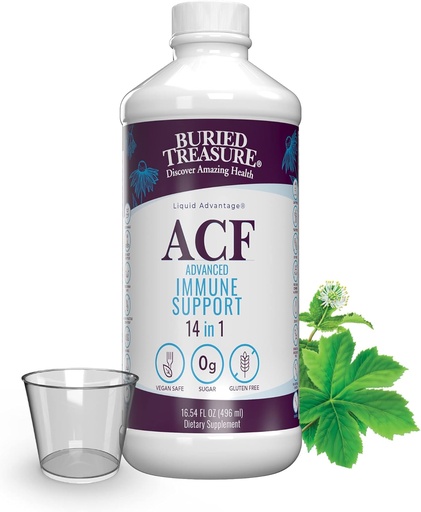 [BRSWYYD3DEJR4CLV] Buried Treasure ACF Immune Support - 16 oz, 16 Servings, Vitamin C, Elderberry, Zinc, Liquid Immune Booster with Vitamins and Minerals w/ Dose Cup