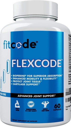 [BRSWYZT4C55B6FA4] fitcode Flexcode Ultra Premium Joint Support, Glucosamine, Turmeric, MSM, Chondroitin, Hyaluronic Acid, Gluten-Free, for Men and Women (30 Servings)
