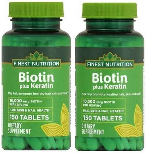 [BRSWGHA7AAJWEDQZ] Finest Nutrition Biotin Plus Keratin - 10,000 mcg - 300 Count - 2 Pack