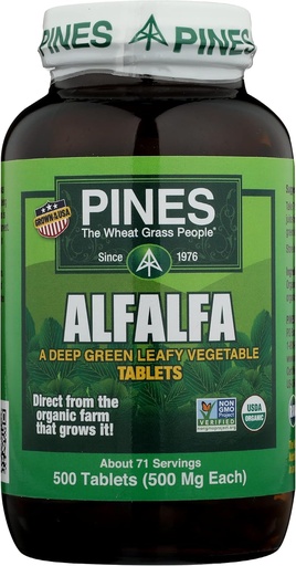 [BRSRMZLROEJWKCTG] Pines Alfalfa Tablets, The Original Green Superfood, USDA Organic, Gluten Free & Non-GMO, 500mg Each, 500 Tablets