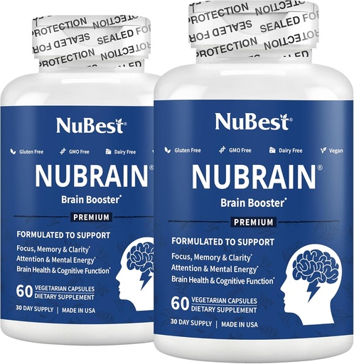 [BRSW2AY7OQMAE2Q3] NuBrain Booster - Brain Supplement for hjerneforsterker, minne, fokus og klarhet støtte med St. John's Wort, Ginkgo Biloba, Bacopa og mer | Pack 2