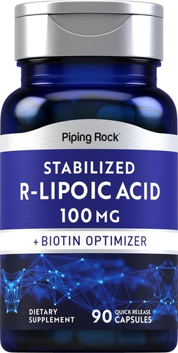 [BRSRMHQOOEFQOET2] Piping Rock Stabilized R-Lipoic Acid 100mg | 90 Capsules | with Biotin Optimizer | Non-GMO, Gluten Free Supplement