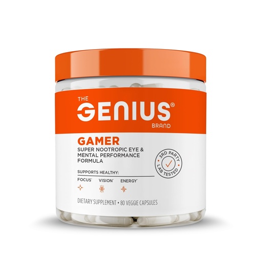 [BRSWGAA5OQFBYELA] Genius Gamer, Gaming Focus Supplement, 80 Pills - Elite Nootropic Performance Booster - Boost Brain & Mental Clarity, Reaction Time & Concentration - Blue Light Support with Lutemax