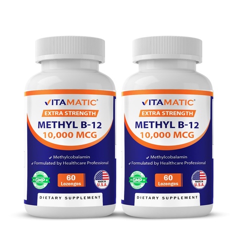 [BRSROAA7CMHRUE3P] Vitamatic Methyl Vitamin B12 (Methylcobalamin) 10,000 mcg (10mg) 60 Lozenges - Superior Source of Vitamin B12 (2 Pack)