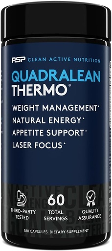 [BRSWKGYRPN7BSCDY] RSP Nutrition QuadraLean Thermogenic Fat Burner for Men & Women, Weight Loss Supplement, Crash-Free Energy, Metabolism Booster & Appetite Suppressant, Diet Pills, 60 Serv (Packaging May Vary)