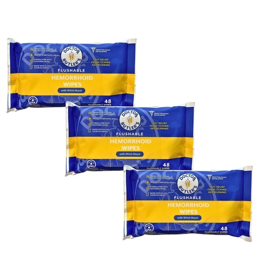 [BRSRA2YKOQHQGC3L] Doctor Butler's Flushable Hemorrhoid Wipes – Flushable Wipes with Witch Hazel to Soothe and Bring Relief from Discomfort Associated with Hemorrhoids (3 Pack - 48 Count)
