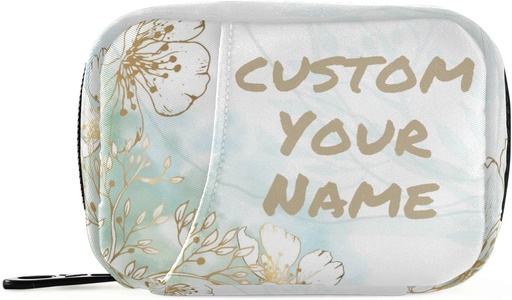 [BRSRMZINOYPROELO] Custom Pill Box 7 Dag Pill Case Bag Golden Flowers Personaliseret Navn Rejse Pill Organizer Bag med lynlås Portable ugentlige sag Kompakt størrelse for Vitamin Supplement Holder