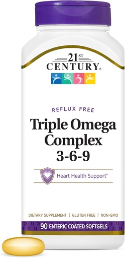 [BRSWIY37BQAQOHDY] 21st Century Vitamins Enteric Coated Triple Omega Complex 3-6-9, Reflux Free 90 Softgels, MTC22874X5