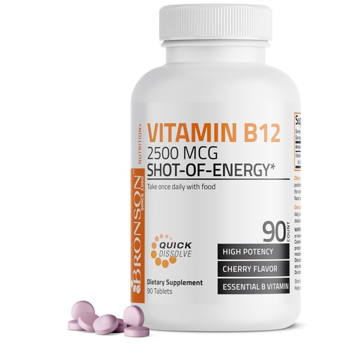 [BRSWIZQEBYDBG2Y5] Vitamin B12 2500mcg Shot of Energy Fast Dissolve Chewable Tablets - Quick Release Cherry Flavored Sublingual B12 Vitamin - Supports Nervous System, Healthy Brain Function Energy Production – 90 Count