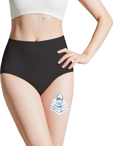 [BRSROAA7CF6BUDQZ] BATTEWA Incontinence Underwear for Women Seamless Washable, Leak Proof Underwear, High Absorbency Panties, Bladder Leak Underwear Protective Briefs 50ml，Black，2X-Large