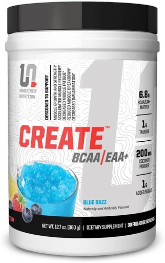 [BRSRAZYLB57WE2Y3] Undefined Nutrition Create BCAA/EAA+ by Brian Shaw -Muscle Recovery & Endurance, 6.8g BCAA/EAA Matrix -Full Spectrum BCAA + Essential Amino Acids Supplement – 30 Servings (127 oz, Blue Razz)