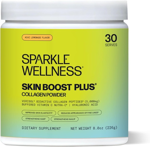 [BRSWGBT6AQBW2H3H] Sparkle Wellness VERISOL Bioactive Hydrolyzed Collagen Peptides | Collagen Powder with Vitamin C & Hyaluronic Acid for Hair, Skin, and Nail Health | Skin Boost Plus (Acai Lemonade) [30-Serves]