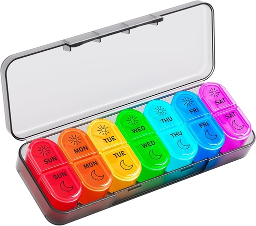 [BRSROHYYOR6WKHLK] Betife AM PM Pill Organizer 7 Day, Weekly Pill Organizer 2 Times a day, Daily Pill Box AM PM, Portable Travel Medicine Case, Day and Night Pill Edukiontzi for Medicine, Bitamina edo Osagarria