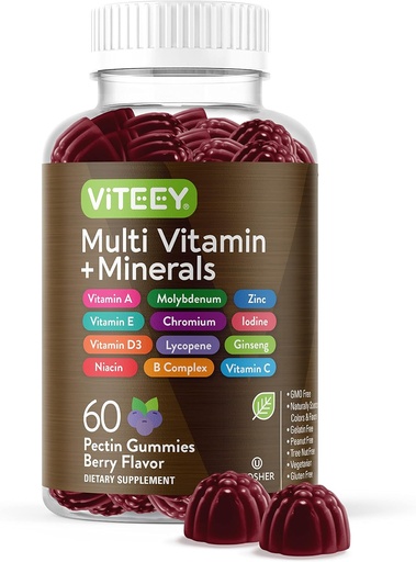 [BRSRMFATAECAYCD7] Gume multivitamine Vitamine pentru adulți și adolescenți - Gume de sprijin imun - 12 Vitamine și minerale zilnice cu vitamina C, D3, E, A, Zinc & More - Vegetarian, Gluten gratuit - Guma de mestecat cu aromă de Berry