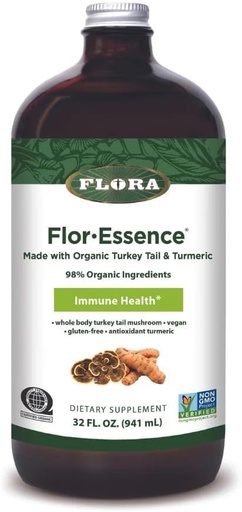 [BRSWYHYTAEIQIHLH] Flora Health Flor-Essence with Turkey Tail & Turmeric, Rich in Polysaccharides, 35+ Phenolic Compounds with Antioxidants and Immunity Support, 32-fl. oz. Glass Bottle
