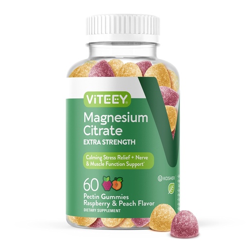 [BRSRMZIQCAGWECLX] Viteey Magnesium Gummies for Adults - 170mg of Magnesium Citrate Gummy | for Calm, Sleep, Nerve & Muscle Function Support - Vegan, Gluten Free - 60 Count