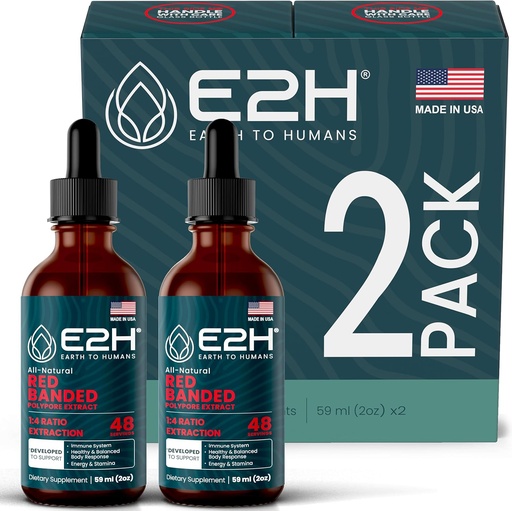 [BRSRMFIQCFYBEETU] E2H Red Banded Polypore Extract - Mushroom Supplement Formula per il supporto immunitario, salute digestiva, energia e immunità naturale Boost (2 bottiglie)