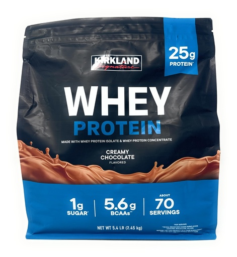 [BRSRA2QCOV6BG2T3] Kirkland Signature Whey 25g Protein,1g sugar,5.6g BCAAs,about 70 Servings Creamy Chocolate Flavorted