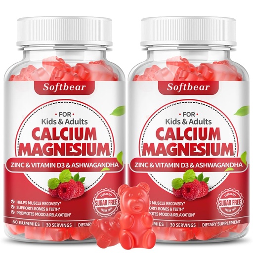 [BRSROFD4AABAAYA7] softbear Calcium Magnesium Zinc Gummies for Adult & Kids, Suagr-Free Calcium Magnesium Zinc D3 Supplement for Bone Strength & Immune Health, Raspberry Flavor 120 Count