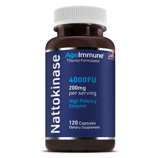 [BRSROC3QCAJWK23U] AgeImmune Nattokinase Supplement 4000 FU 200mg - Enzyme - Cardiovascular Support 120 Capsules -Derived from Japanese Natto - Made in The USA Without Magnesium Stearate.