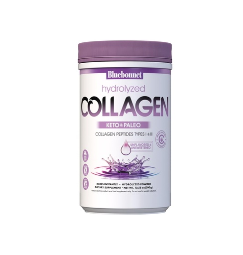 [BRSW2233C56WGFY6] BlueBonnet Nutrition Hydrolyzed Collagen Powder, Supports Hair, Skin, and Nails*, Soy-Free, Gluten-Free, Non-GMO, Grass-fed Cows, Pasture Raised, 10.58 oz, 25 Servings, Unflavored, Unsweetened
