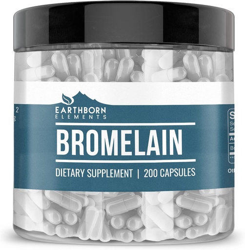 [BRSW2FDROEBQG3IU] Earthborn Elements Bromelain 200 Capsules, Pure & Undiluted, No Additives