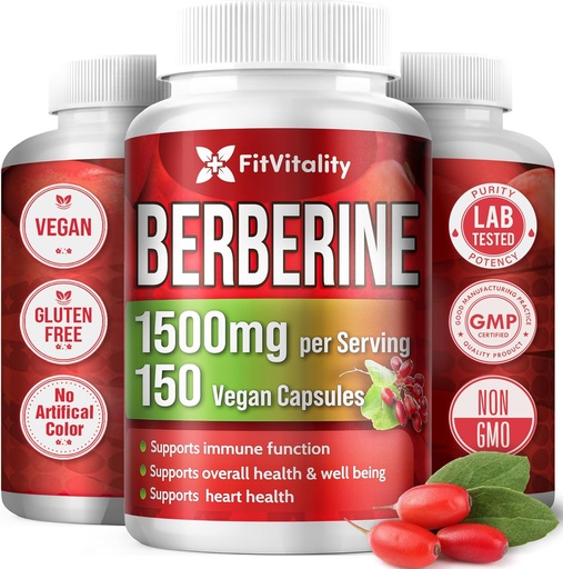 [BRSROHQ5CV5GOYL5] Suplemento de berberina Premium, 150 cápsulas - 50 días de subministración, 1500mg Berberine por servizo, Berberine HCI, feito de 100% ingredientes puros e naturais, Non-GMO, sen glute.