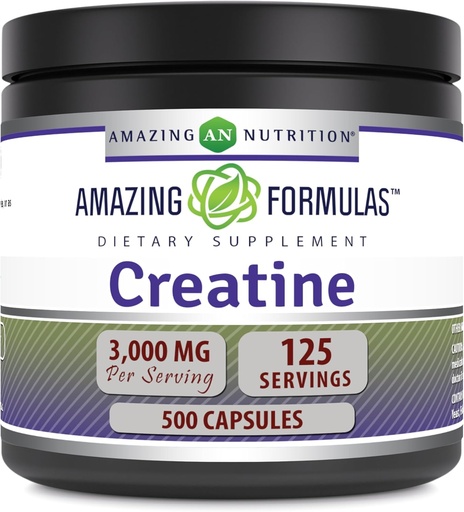 [BRSRMFL7OZ6WCYDO] Amazing Formulas Creatine 3000 Mg Amino Acid Supplement | Capsules | Non-GMO | Gluten-Free | Made in USA (1 Pack | 500 Count)