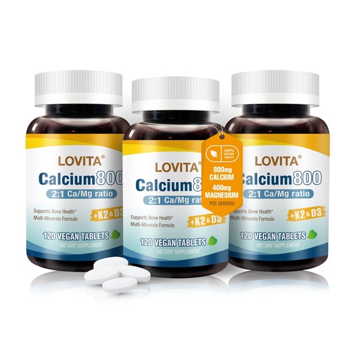 [BRSROBQTC56AK2Q3] LOVITA Calcium Citrate 800 mg with Magnesium, Vitamin D3 & K2, Bone Strength & Density Supplement for Women & Men, Supports Teeth, Immune Health, Gluten Free, Non-GMO, 360 Vegan Tablets