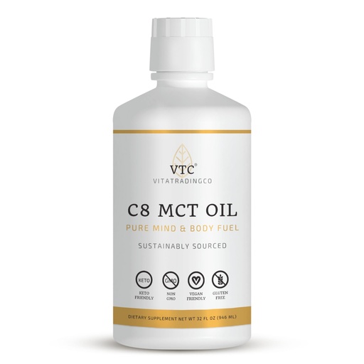 [BRSWGHYKPIFBE3DP] VTC VitaTradingCo. 100% Pure C8 MCT Oil | 3X Distilled Caprylic Acid | Healthy Fat for Clean Energy | Sustainably Sourced | Non-GMO, Paleo, Keto | 32oz, 64 Servings (Unflavored)