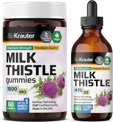 [BRSRAGL6BB7BGCTV] BIO KRAUTER Milk Thistle 60 Gummies & Milk Thistle Tincture 4 Fl. Oz.
