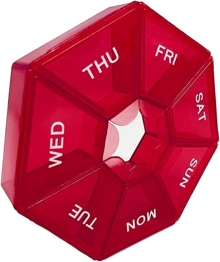 [BRSRAFA3OECAACDB] Red Daily Pill Organizer - 7 Day, 1 Time a Day, Travel Pill Case
