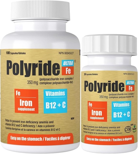 [BRSWKFAMAQBWMFA3] Ultra Polysaccharide Iron Supplement Complex 350 Mg - Energy Support with Iron - treat iron deficiency anemia - 125 mg vitamin C and 1000 mcg Vitamin B12 - 30 Capsules