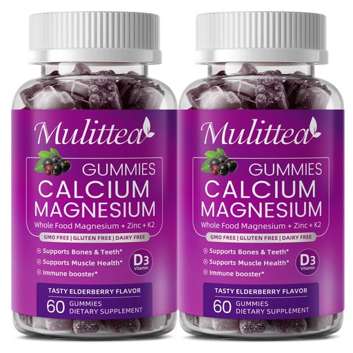 [BRSRMAAKCF4BUFDB] Plant Based Calcium Supplement with Vitamin D3,K2 Gummy for Bone Strength, Contains Whole Food Natural Minerals-Bone Health, Calm Mood & Sleep Support for Women & Men (2 Pack)