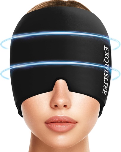 [BRSROAY5OJ4GACLV] EXQUISLIFE Migraine Ice Head Wrap, Headache Relief Hat for Migraine Cap, Hot and Cold Therapy, Headache Eyes Mask for Sinus, Puffy Eyes, Tension and Stress Relief (Black)