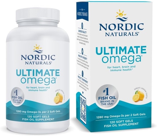 [BRSWIYAKCIOGC3L4] Nordic Naturals Ultimate Omega, Lemon Flavor - 120 Soft Gels - 1280 mg Omega-3 - High-Potency Fish Oil Supplement with EPA & DHA - Promotes Brain & Heart Health - Non-GMO - 60 Servings